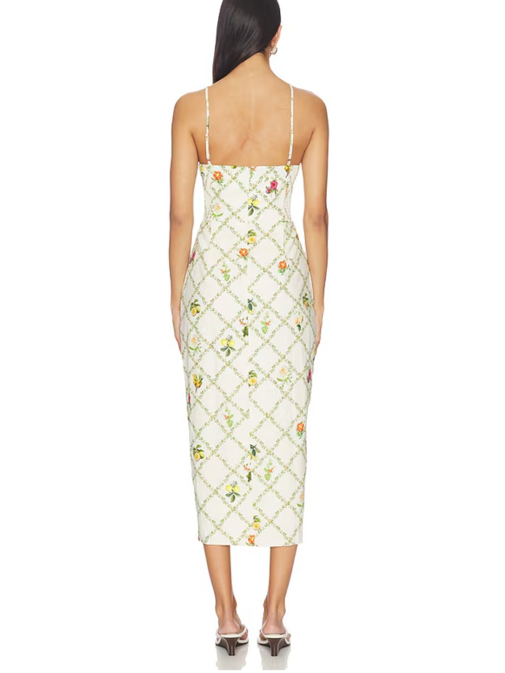 Revolve Amanda Uprichard Abby Midi Dress Trellis Small Linen Fruit Halter Slit - Picture 5 of 15